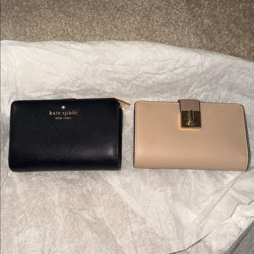 kate spade Two-Tone Black and Beige Leather Wallet Set